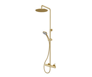 Columna ducha mezcladora Theo rociador 300 mm latón y flexo pvc oro cepillado