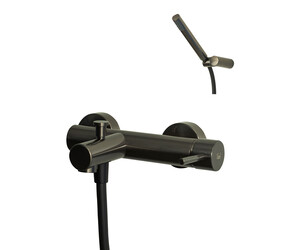 Grifo baño-ducha Theo cromo negro cepillado con accesorios de ducha