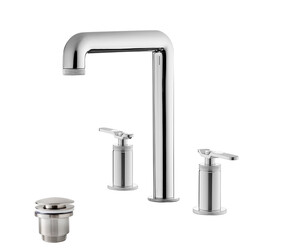 Batería lavabo alto repisa bimando Strem pulsador lever con desagüe semiautomático