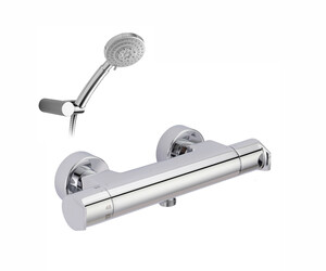 Grifo ducha termostático Aroha blanco cuerpo frío con accesorios de ducha