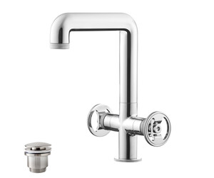 Grifo lavabo alto bimando Strem pulsador round con desagüe semiautomático