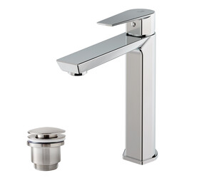 Grifo lavabo medio Aroha cromo con desagüe semiautomático